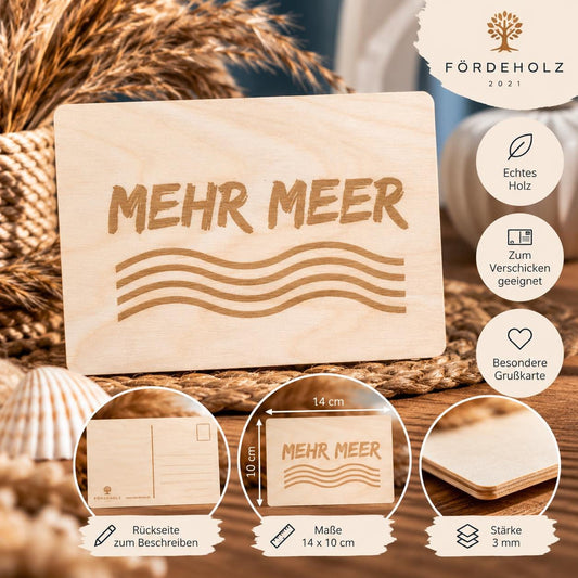 Holzpostkarte • Mehr Meer • maritim • Holzkarte • Postkarte mit maritimem Motiv • Lasergravur • 14x10cm
