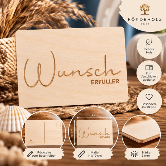 Wunscherfüller • Gutschein aus Holz • Holzgutschein • Holzpostkarte • 14x10 cm - individuell - gravierbar - personalisierbar