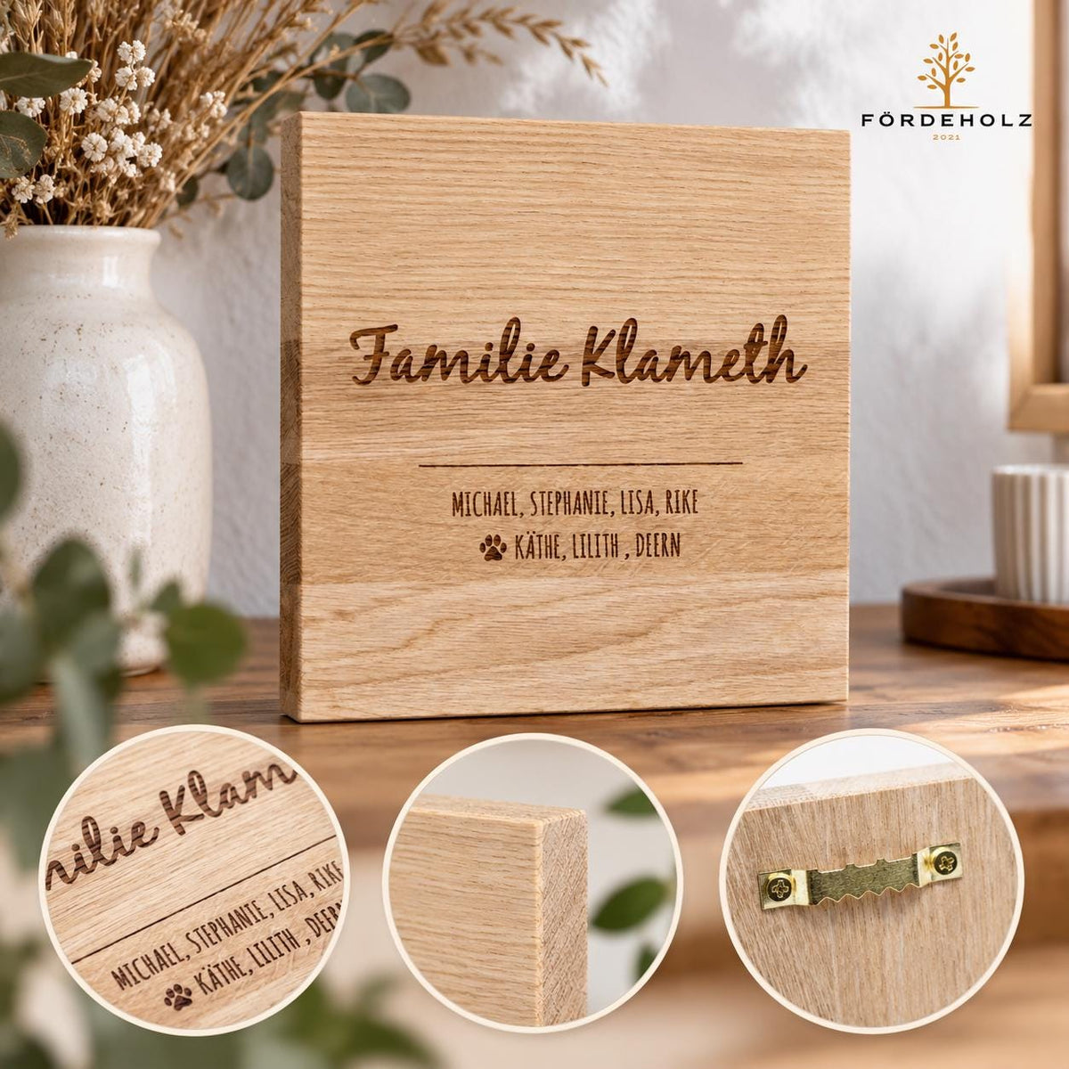 Holzschild mit Familiennamen als Gravur, Eiche, personalisiert, Schild, Familie, individuell, Geschenk, Türschild, Wunschgravur