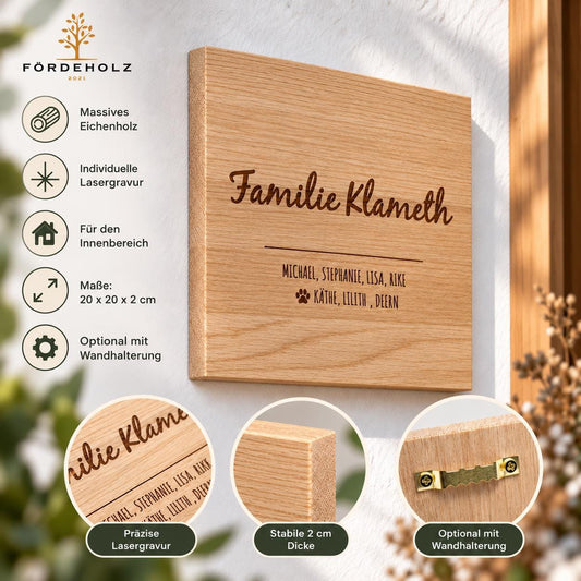 Holzschild mit Familiennamen als Gravur, Eiche, personalisiert, Schild, Familie, individuell, Geschenk, Türschild, Wunschgravur