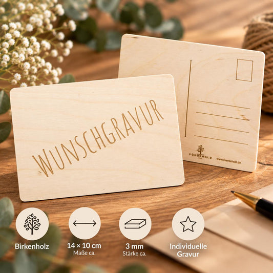 Holzpostkarte - Holzkarte - 14x10cm mit individueller Wunschgravur - Postkarte