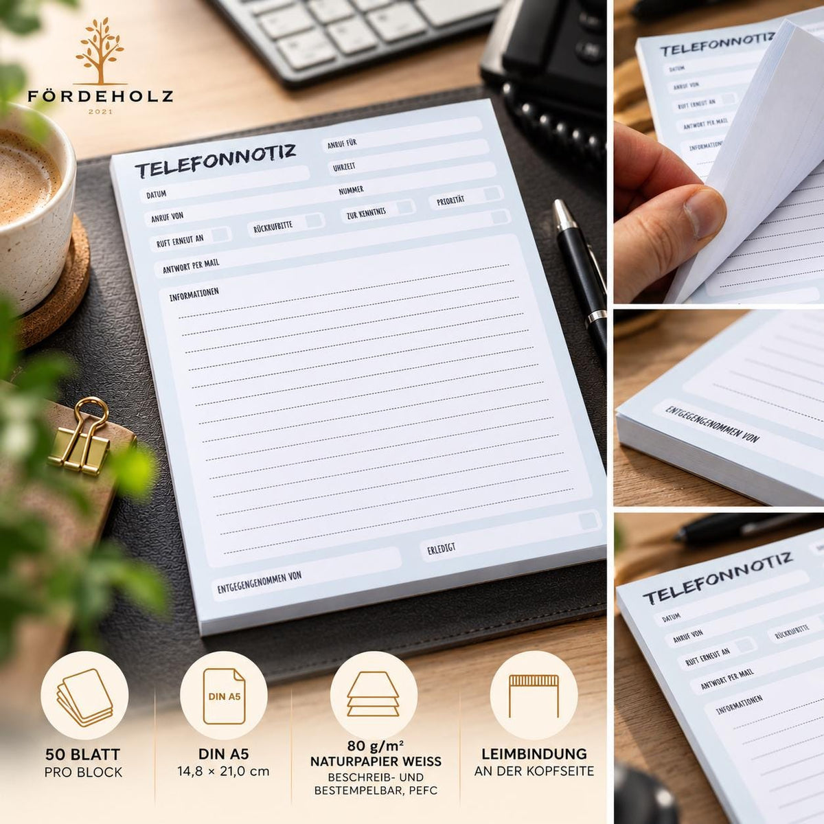 Notizblock - Anrufnotizen - Anrufe - Notizen - DIN A5 50 Blatt