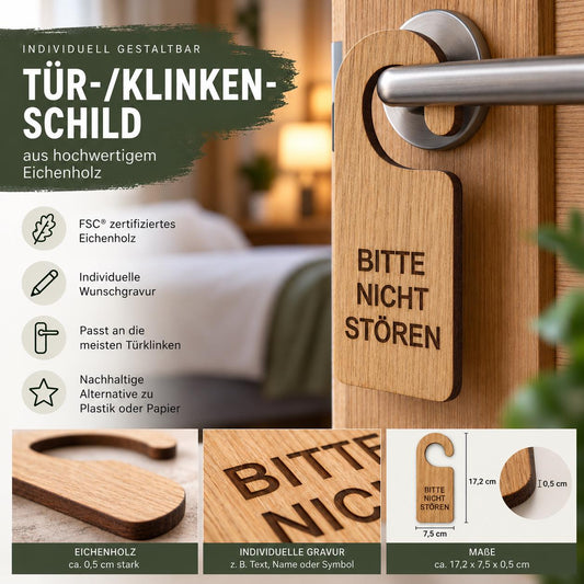 Türanhänger aus Holz • Klinkenschild • Türschild • bitte nicht stören • bitte Zimmer säubern - Wunschgravur • Eiche geölt oder natur