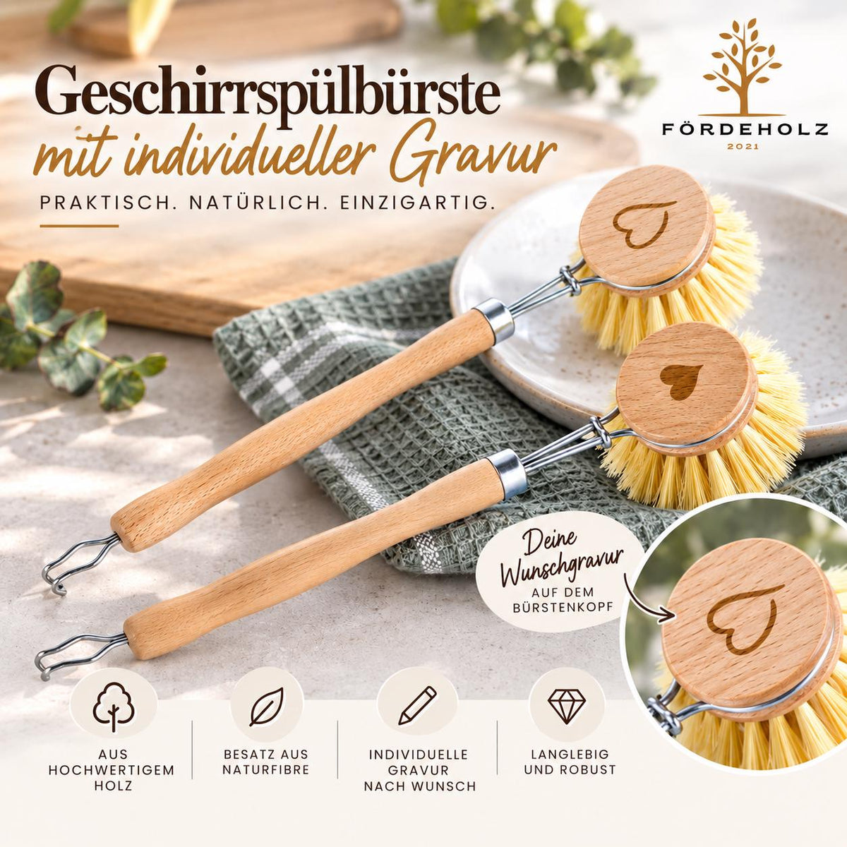 Spülbürste aus Holz mit individueller Wunschgravur