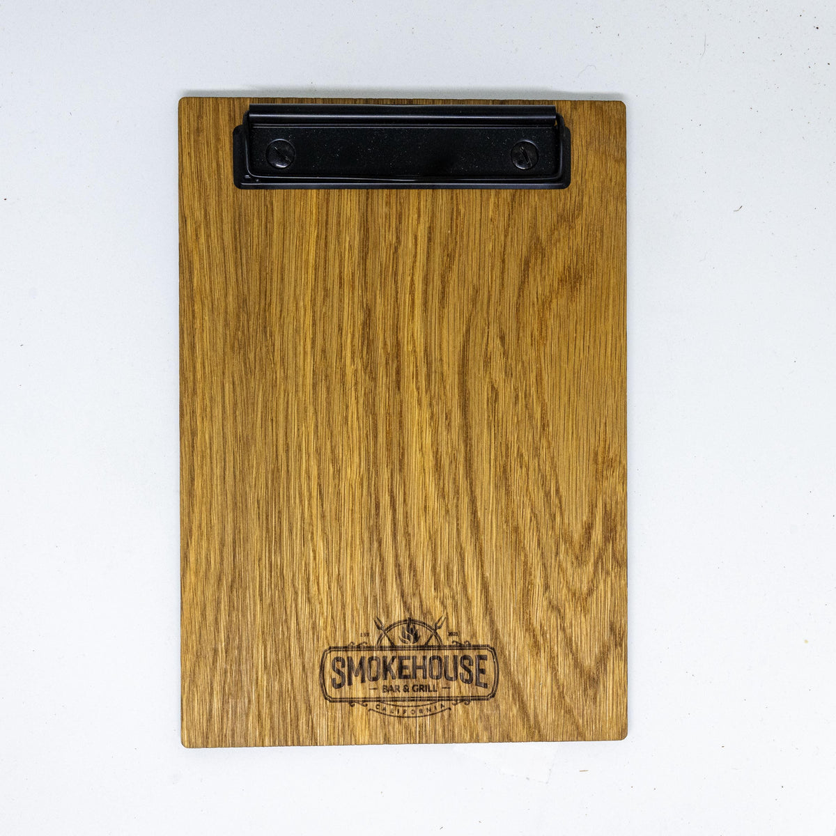 Holz Klemmbrett Eiche • DIN A5 • Briefklemme in schwarz • individuelle Gravur