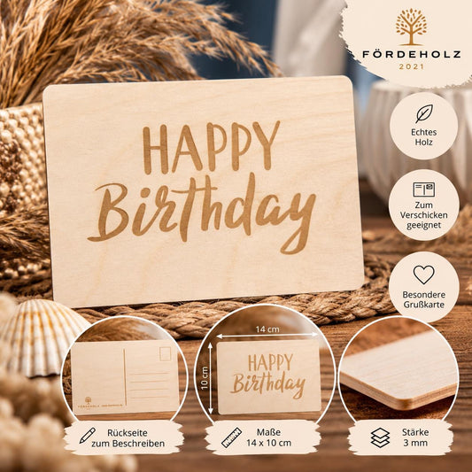 Holzpostkarte - Happy Birthday - Herzlichen Glückwunsch - Postkarte - Karte zum Geburtstag - Karte - Geburtstagskarte