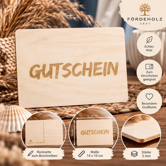 Gutschein aus Holz - Holzgutschein - Holzpostkarte - 14x10 cm - Geschenkgutschein - individuell - gravierbar - personalisierbar