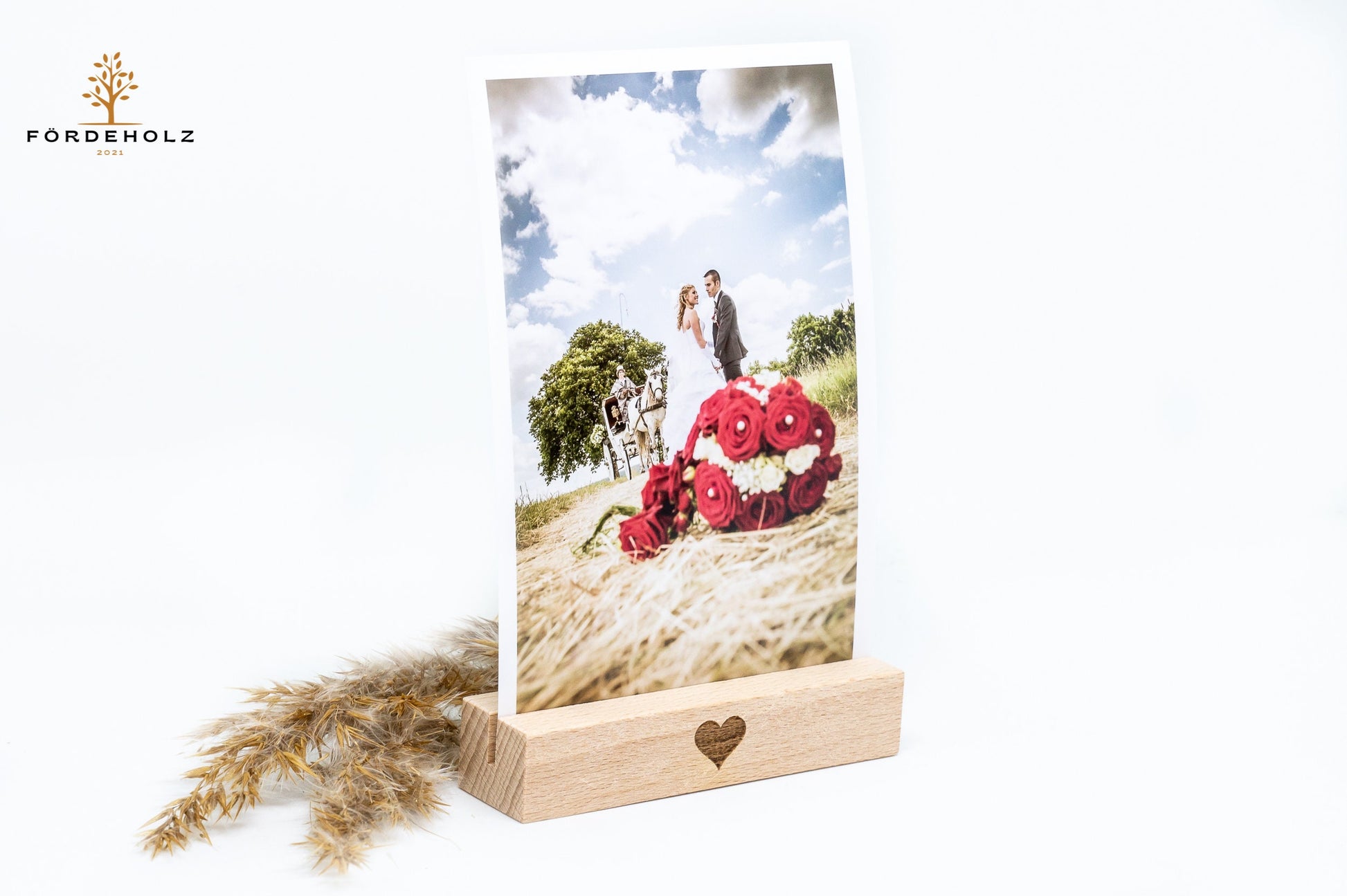 Foto- und Kartenhalter aus Holz, Holzkartenhalter, Kartenaufsteller, Buchenholz "Herz" Geschenk Valentinstag