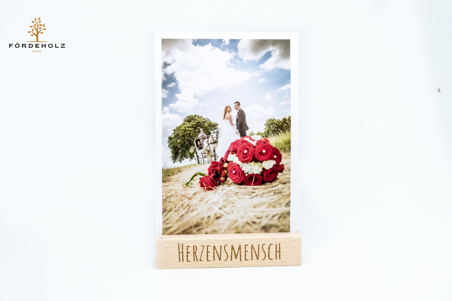 Valentinstag Foto- und Kartenhalter aus Holz, Holzkartenhalter, Kartenaufsteller, Buchenholz "Herzensmensch"