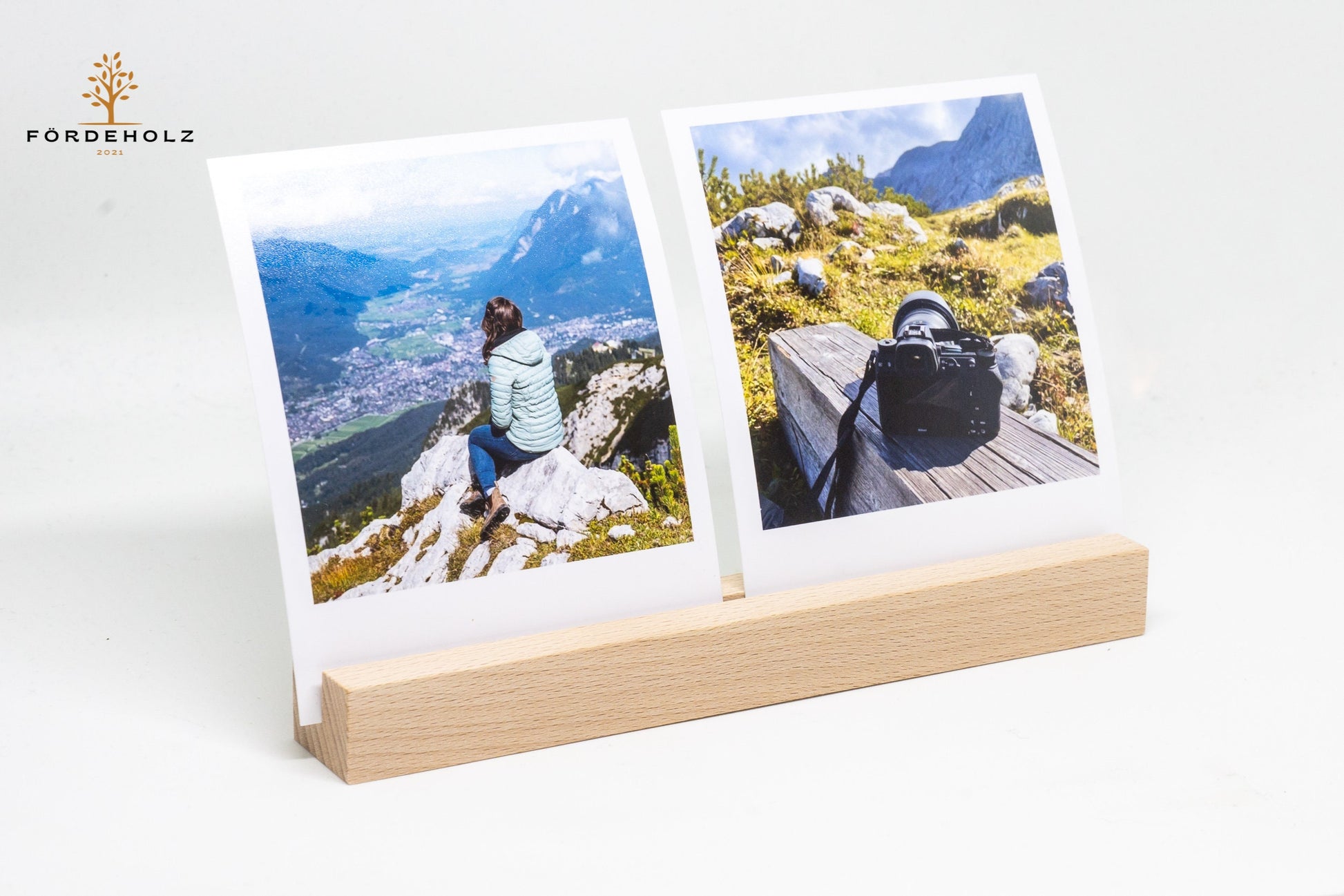 XL Foto- und Kartenhalter aus Holz, Holzkartenhalter, Kartenaufsteller, Buchenholz mit Wunschgravur