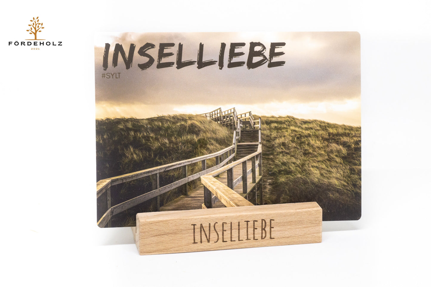 Postkarte "Inselliebe" - Sylt  - auf Wunsch mit Kartenhalter aus Buchenholz