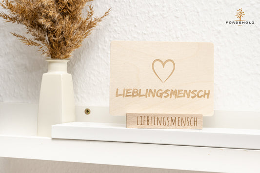 Holzpostkarte Valentinstag - Herz- Lieblingsmensch - Postkarte aus Holz - Holzkarte Valentinstag - Liebe