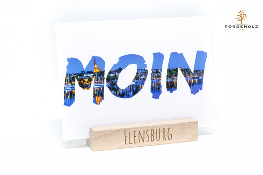 Postkarte Ansichtskarte Flensburg - Moin - Nachtaufnahme - Postkarten