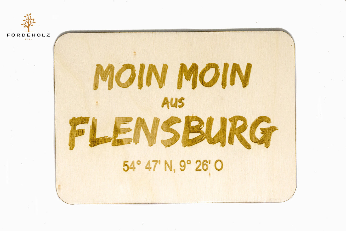 Holzpostkarte Flensburg - Postkarte aus Holz - Moin Moin - Holzkarte