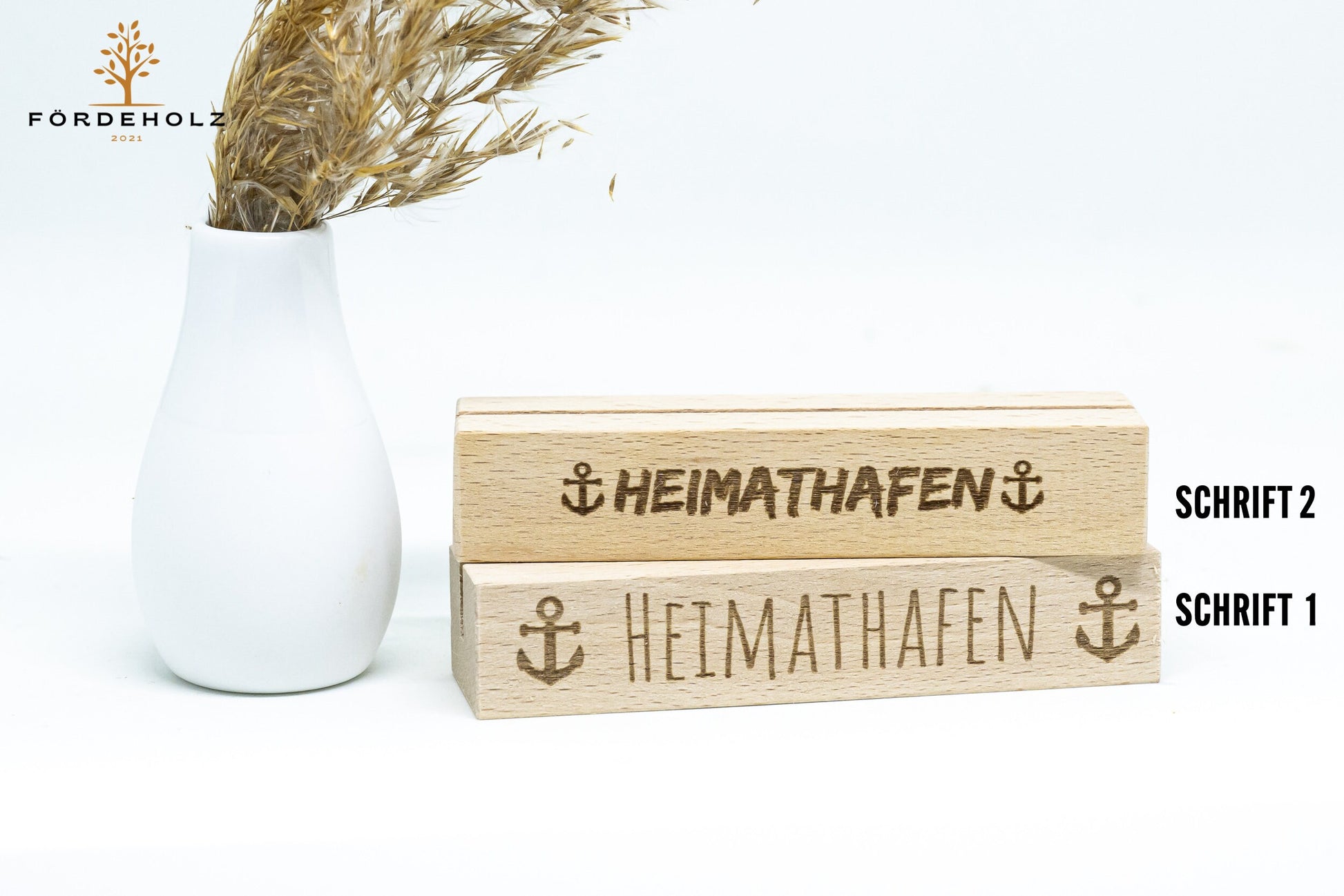 Foto- und Kartenhalter aus Holz, Holzkartenhalter, Kartenaufsteller, Buchenholz "Heimathafen"