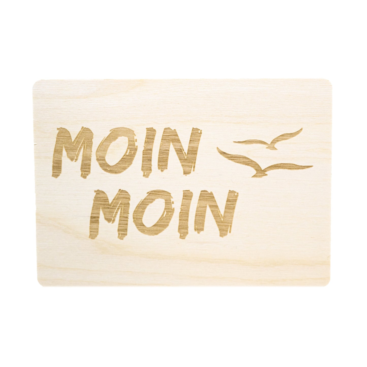 Holzpostkarte Moin Moin - Postkarte aus Holz - Möwen - Holzkarte - maritimes Design