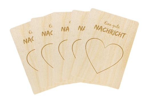 5er Set • Rubbelkarte Holz zum selber beschriften • "Eine gute Nachricht" • Holzpostkarte  • Gender Reveal • Babyparty  • 10x14cm