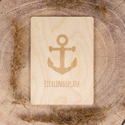 Holzpostkarte • Lieblingsplatz • Anker • maritim • Holzkarte • Postkarte mit maritimem Motiv - Lasergravur