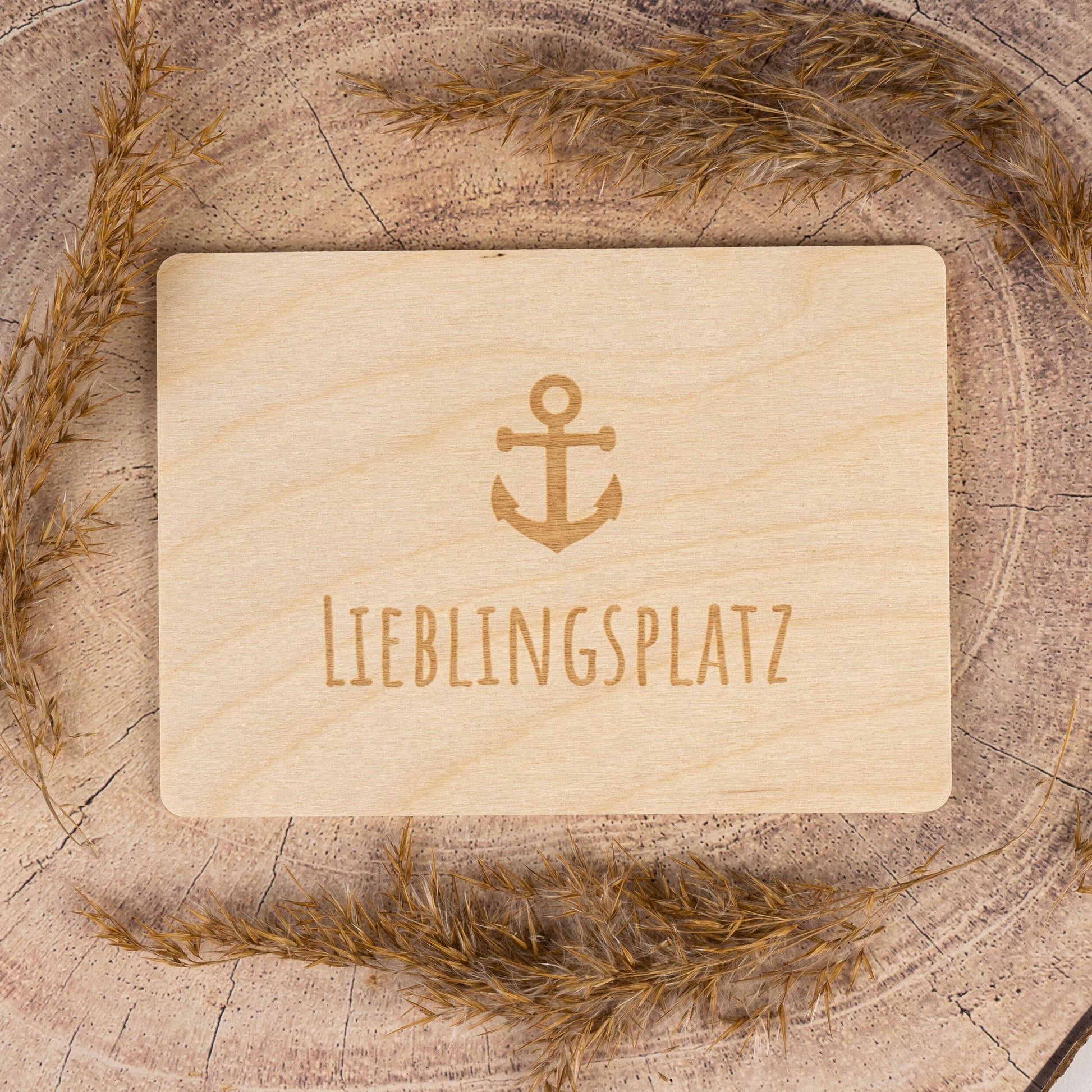 Holzpostkarte • Lieblingsplatz • Anker • maritim • Holzkarte • Postkarte mit maritimem Motiv - Lasergravur