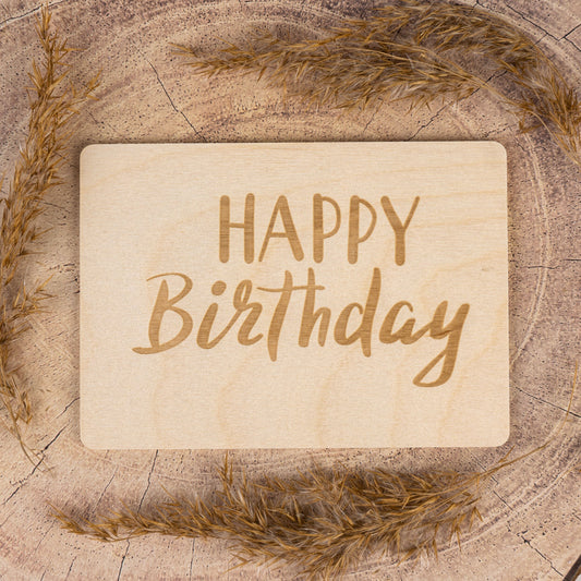 Holzpostkarte - Happy Birthday - Herzlichen Glückwunsch - Postkarte - Karte zum Geburtstag - Karte - Geburtstagskarte