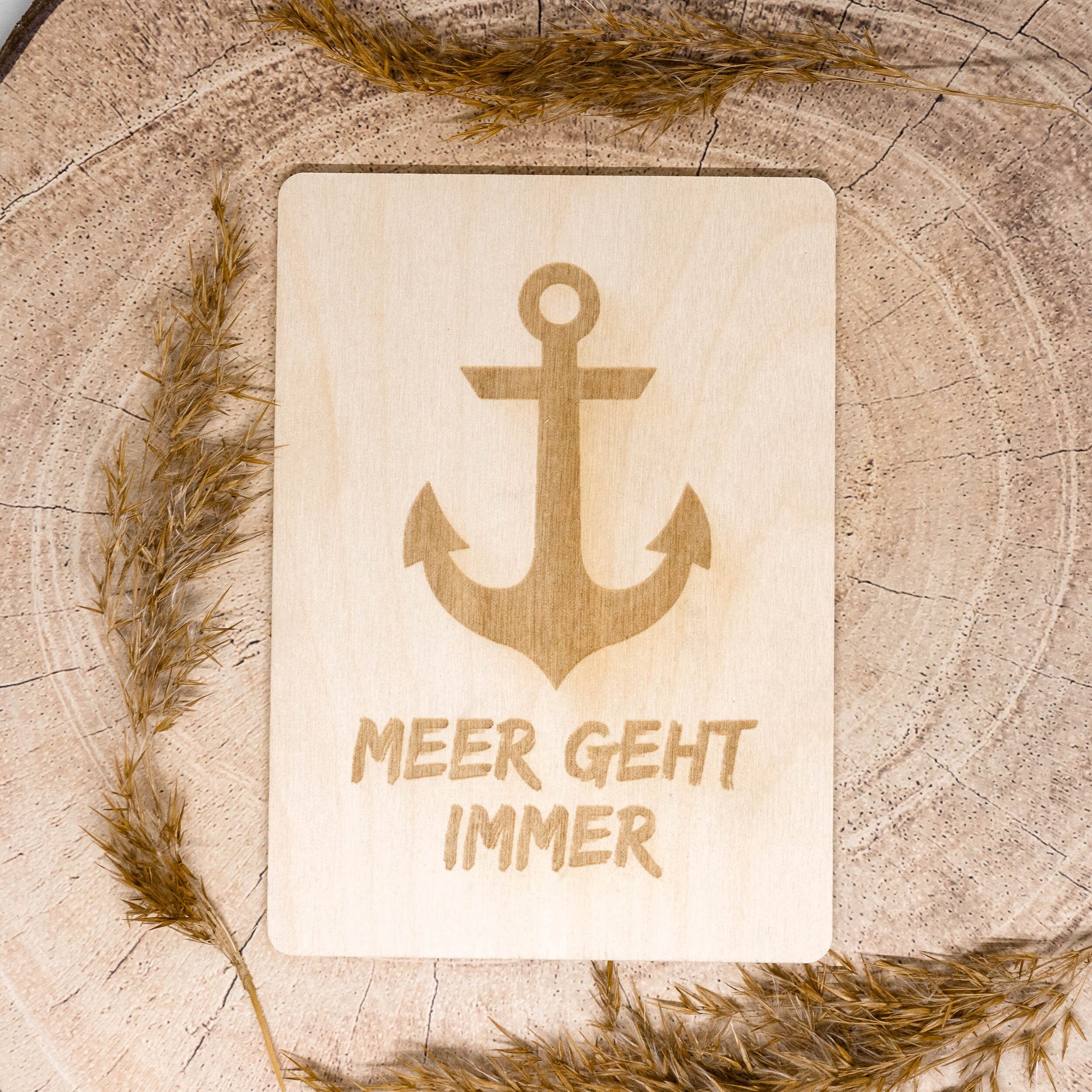 Holzpostkarte • Meer geht immer • maritim • Holzkarte • Postkarte mit maritimem Motiv - Lasergravur