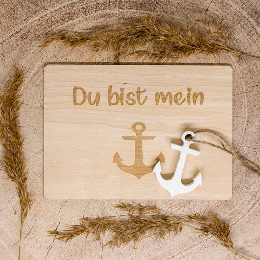 Holzpostkarte • du bist mein Anker • 10x14cm + Anker aus Reliefgießmasse in weiß zum aufhängen