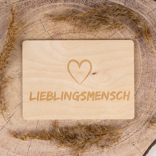 Holzpostkarte • Lieblingsmensch • Herz • Postkarte aus Holz • Liebe • Romantik • Holzkarte Valentinstag