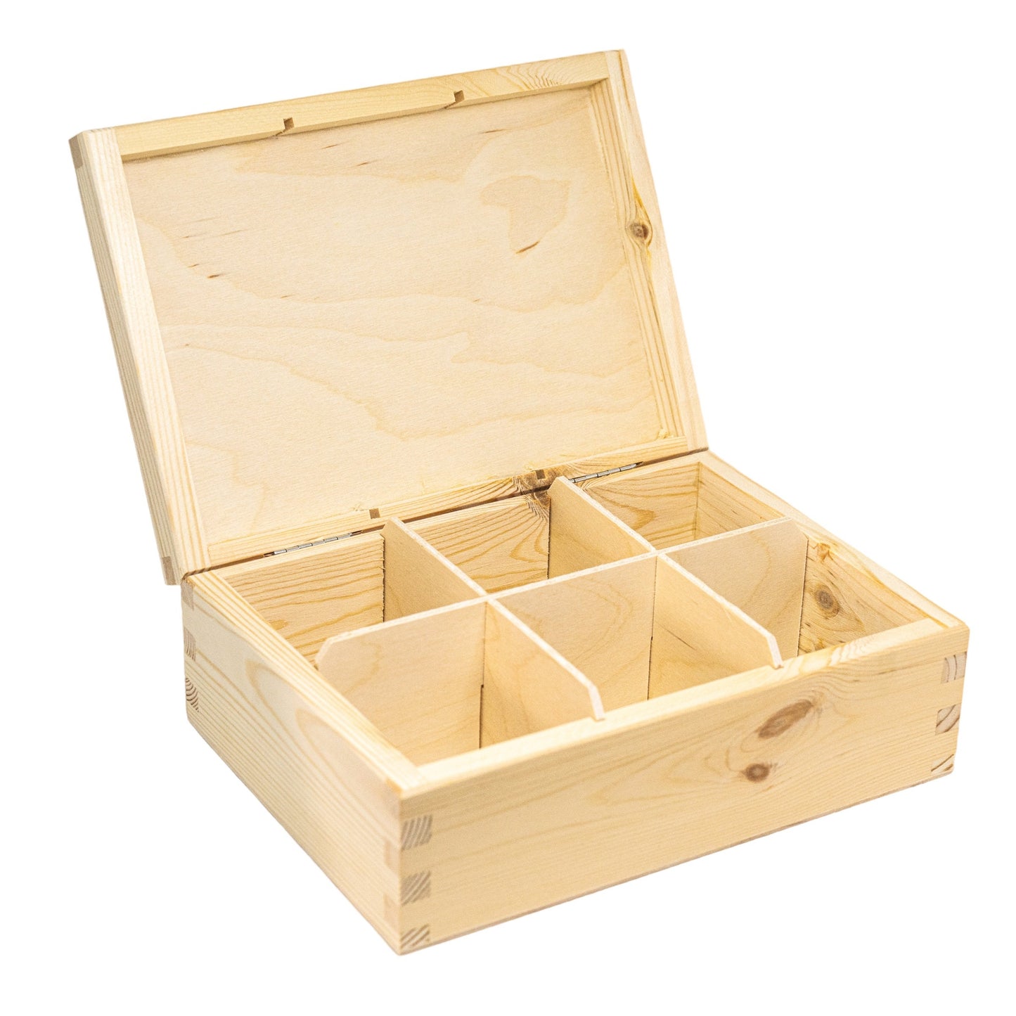 Teebox mit Gravur • 6 Fächer • 22 x 16,5 x 7,8 cm • Fichtenholz • Teeliebhaber • Teekiste • Geschenkidee • Holz